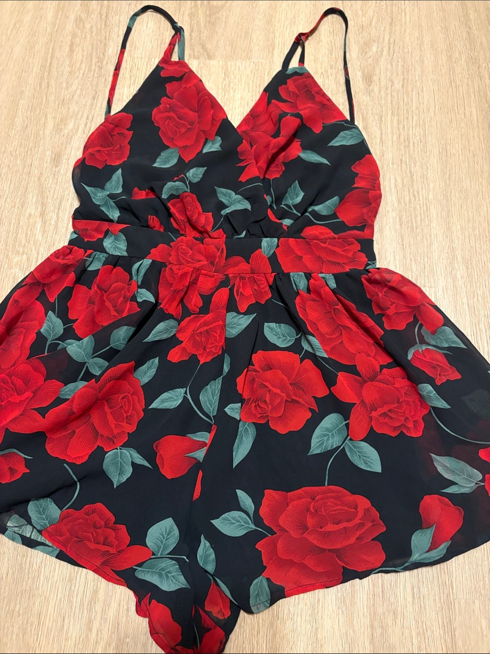 Audrey Navy Blue Red Rose Floral Romper Size S